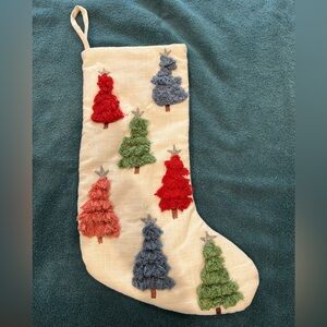 Max Studio Home Holiday Stocking with Red, Green, Pink and Blue Trees